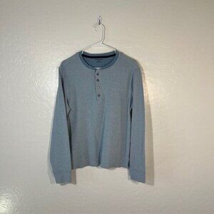 UnTuckit Shirt Mens Small Henley Long Sleeve Cotton Blue Casual